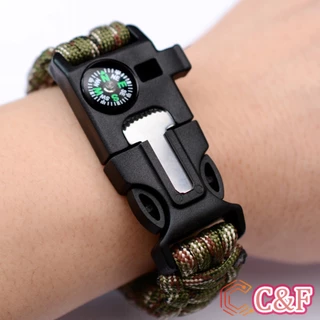 C&F เชือกรัดข้อมือ สายรัดข้อมือสีเขียว สำหรับเดินป่า มีด นกหวีด แท่งจุดไฟ เชือก เข็มทิศ 5in1 Outdoor Accessories
