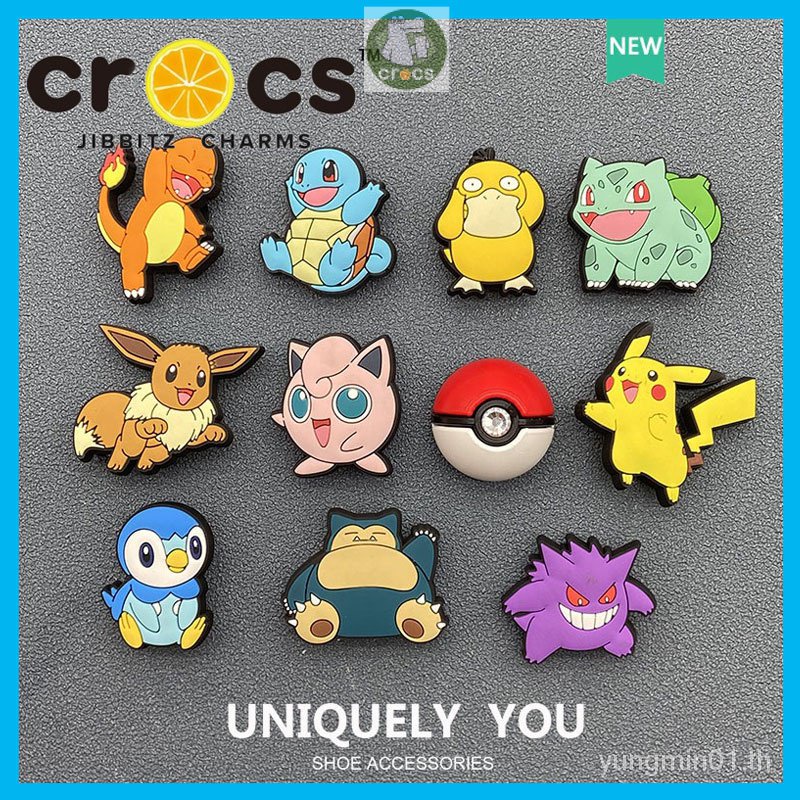ใหม่ jibbitz crocs charms POKEMON Series jibbitz ปุ่มกดรองเท้า ลายการ์ตูนดอกไม้ อุปกรณ์เสริมหัวเข็มขัด
