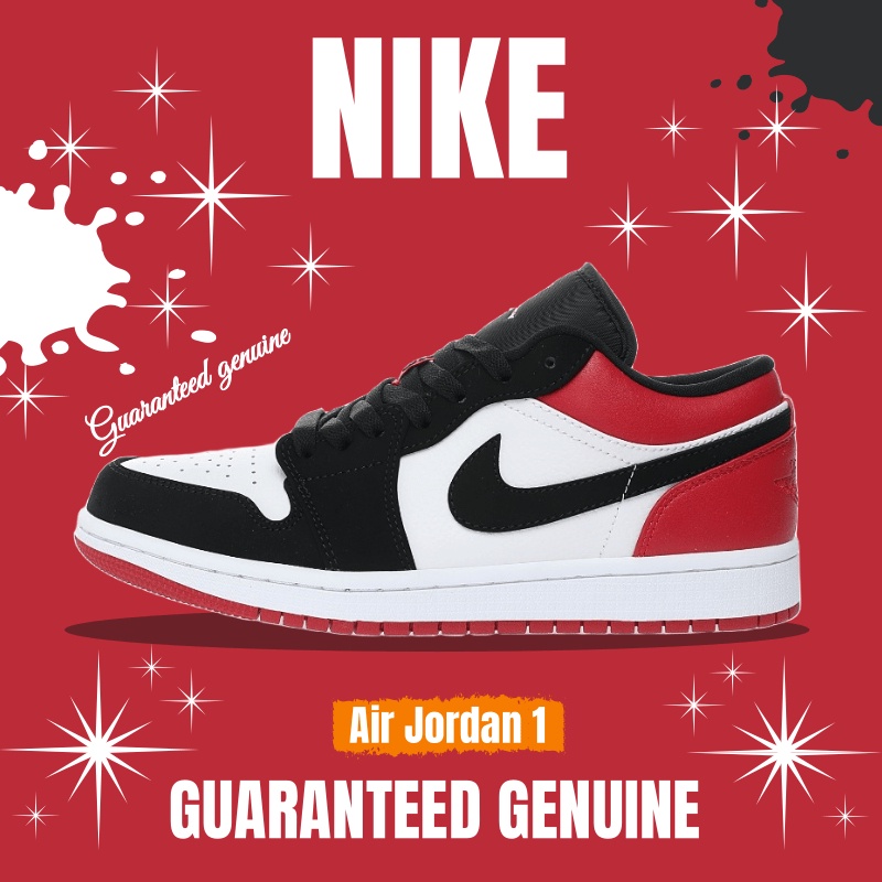 （จัดส่งฟรี）Nike Air Jordan 1 Low"Black Toe" 553558-116 องเท้าผ้าใบ รองเท้าวิ่ง รองเท้า nike