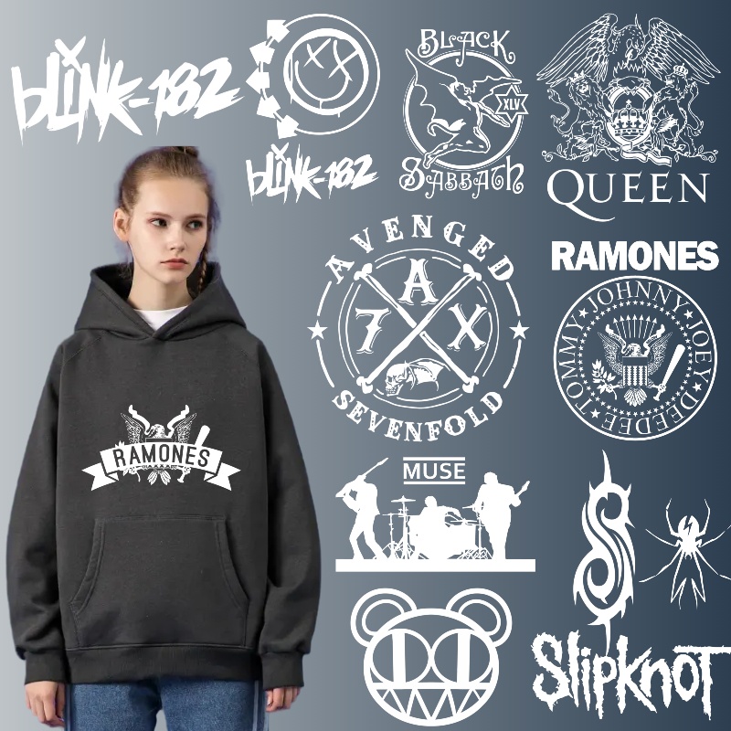 ใหม่ แผ่นสติกเกอร์ ลายโลโก้วงร็อค สีขาวล้วน สําหรับตกแต่งเสื้อยืด DIY