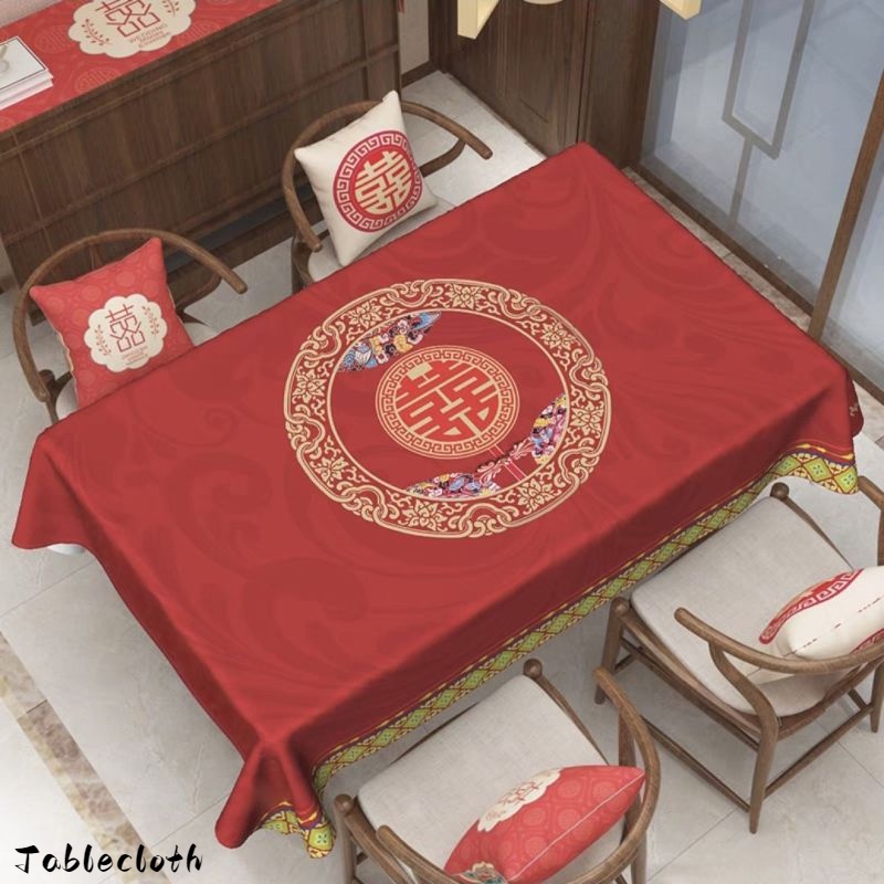 ผ้าปูโต๊ะแต่งงาน สไตล์จีน สีแดง สําหรับตกแต่งงานเทศกาลปีใหม่