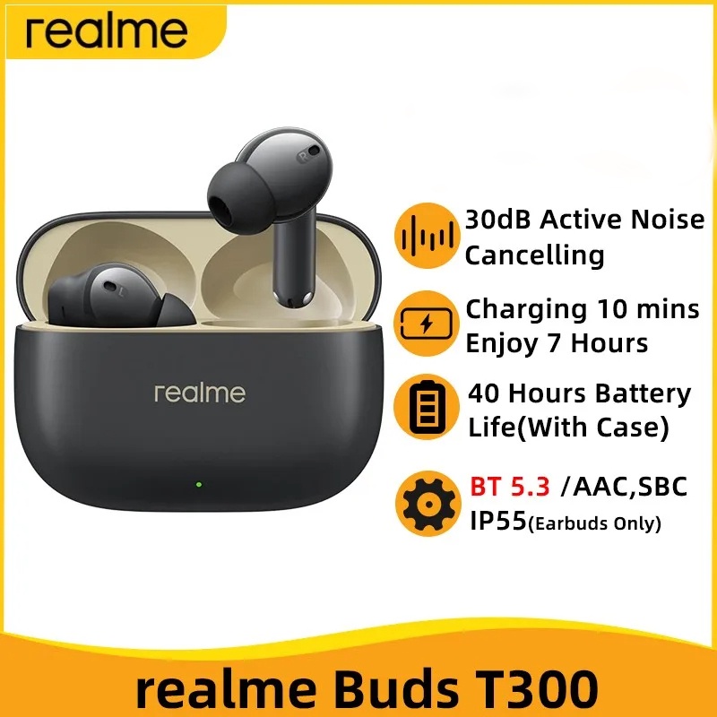 Realme Buds T300 T310 หูฟังไร้สาย 30dB ตัดเสียงรบกวน บลูทูธ 5.3 TWS แบตเตอรี่ 40 ชั่วโมง ความล่าช้าต่ํา กันน้ํา สําหรับเล่นกีฬา