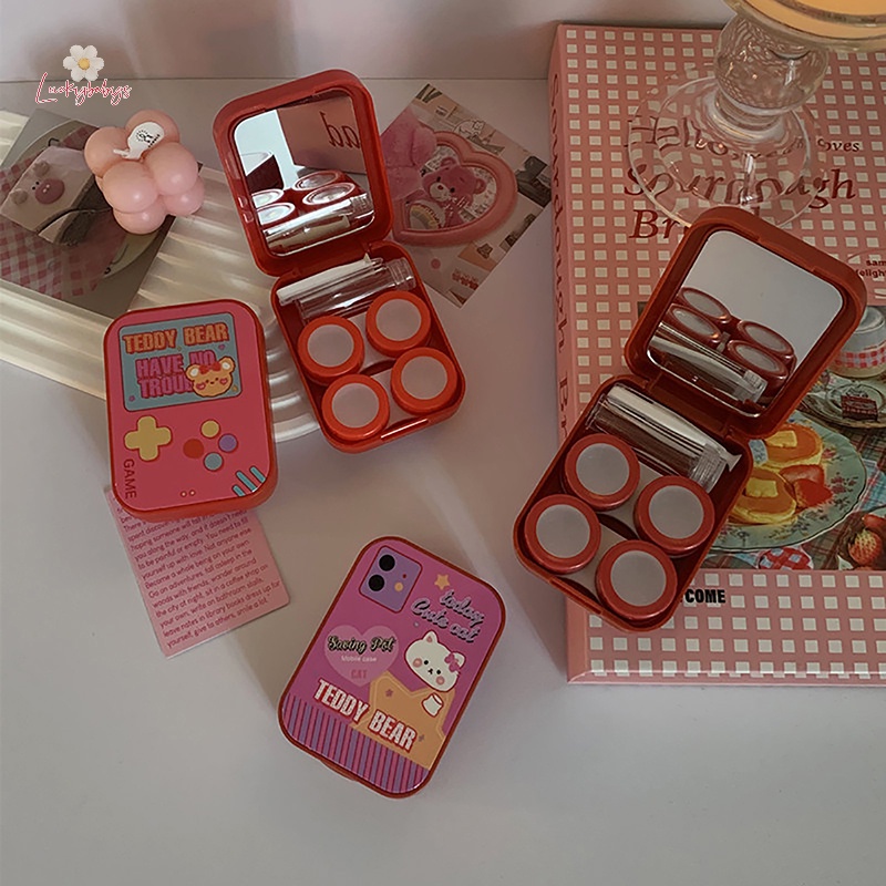 Luckybabys> ใหม่ ชุดกล่องคอนแทคเลนส์ กระจก ขนาดเล็ก พกพาง่าย แฟชั่นสําหรับผู้หญิง