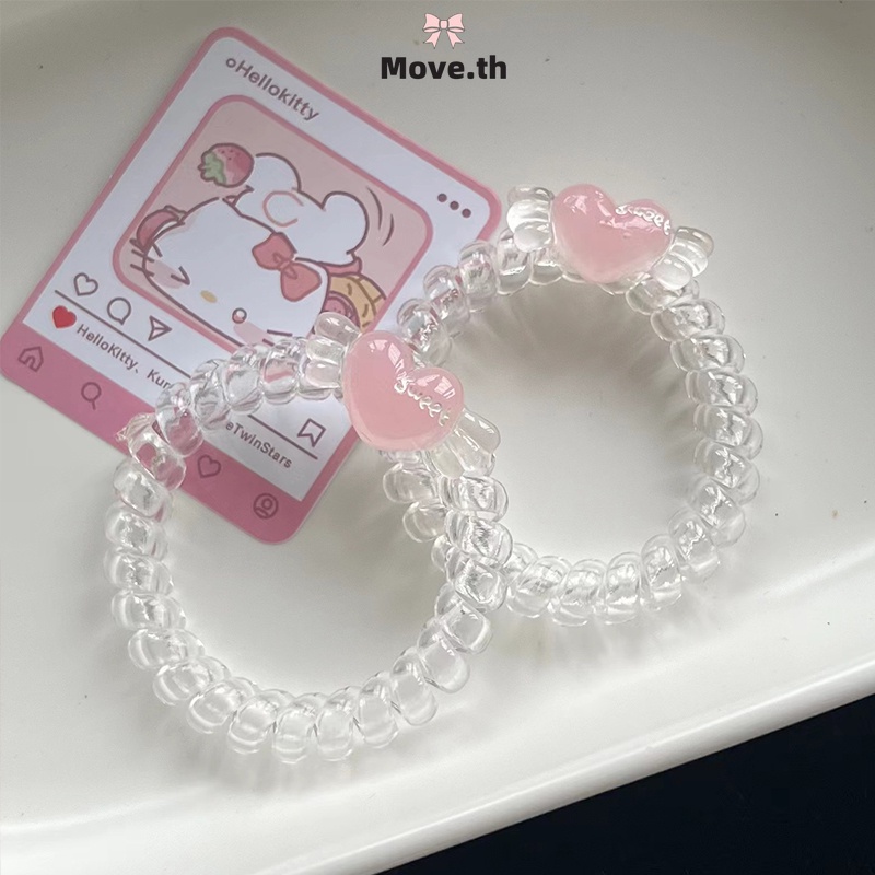 ส่งเร็ว พร้อมส่งยางรัดผมลายหัวใจน่ารักสไตล์เกาหลีเกลียวส์ใสความยืดหยุ่นสูงหางม้านักเรียนสำหรับผู้หญิงเครื่องประดับผม-Mo