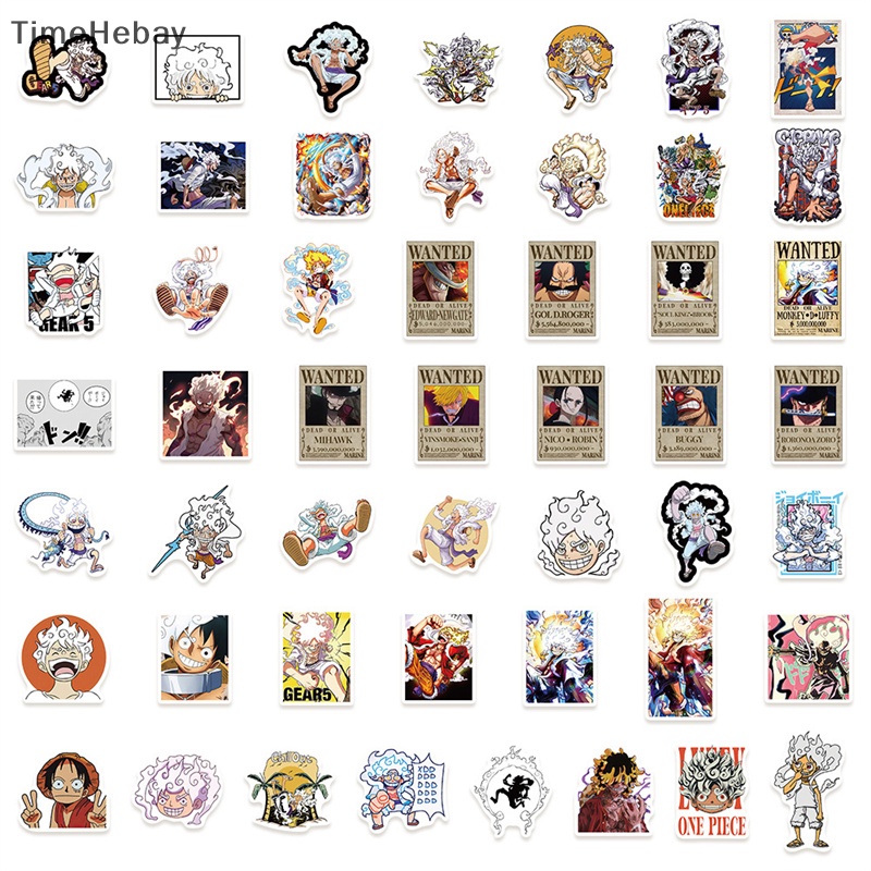 Timehebay สติกเกอร์ ลายกราฟฟิตี้ One Piece Luffy Gear กันน้ํา สําหรับติดตกแต่งแล็ปท็อป กระเป๋าเดินทาง รถจักรยานยนต์ ของขวัญเด็ก 50 ชิ้น 100 ชิ้น