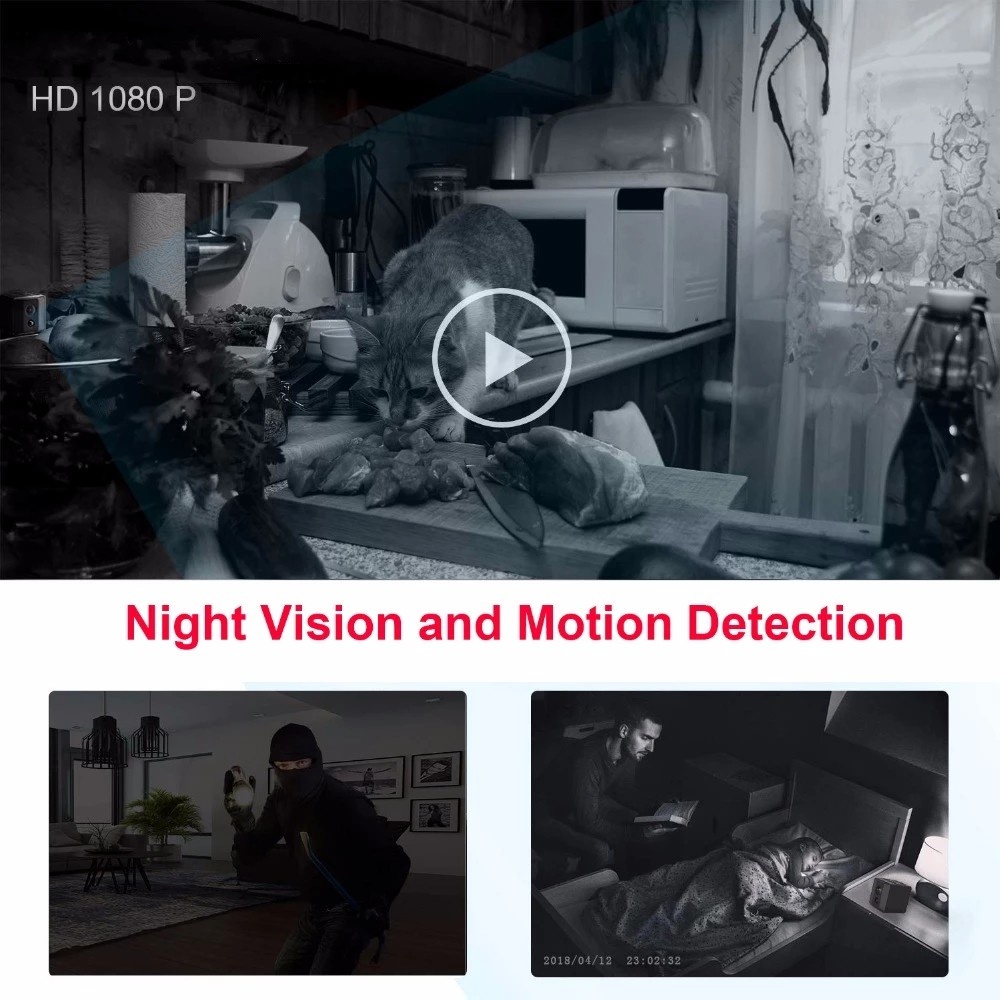 กล้องบันทึกวิดีโอ ขนาดเล็ก 1080P HD มองเห็นกลางคืน มุมกว้าง ตรวจจับการเคลื่อนไหว