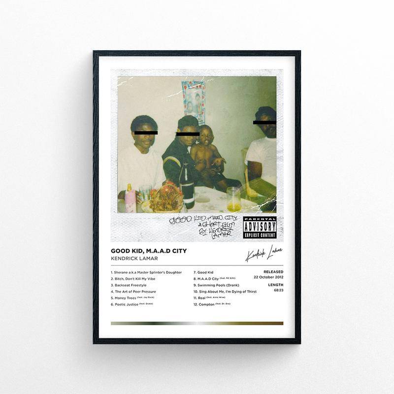 โปสเตอร์ พิมพ์ลาย Kendrick Lamar Good Kid m.A.A.d City ไม่มีกรอบ สําหรับเด็ก | สไตล์โพลารอยด์ | ปกอัลบั้ม งานศิลปะ
