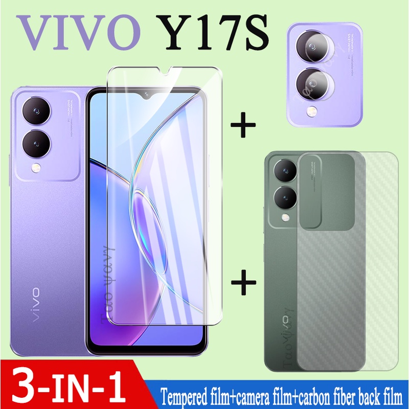 3in1 ฟิล์มกระจกนิรภัยกันรอยหน้าจอ และฟิล์มด้านหลัง สําหรับ VIVO Y17S Y02 4G Y16 4G Y02S Y21 Y02A Y02t y01 Y15S Y15a Y15C Y35 Y22 Y22S Y20 Y20G Y20S G Y20i Y12s Y33S Y17 Y15 Y12 Y11