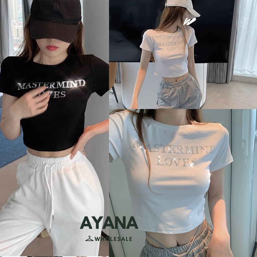 เสื้อครอปสั้นคอกลมเซ็กซี่ เสื้อรัดรูป เนื้อผ้ายืดหยุ่นดีมาก ไม่ร้อน