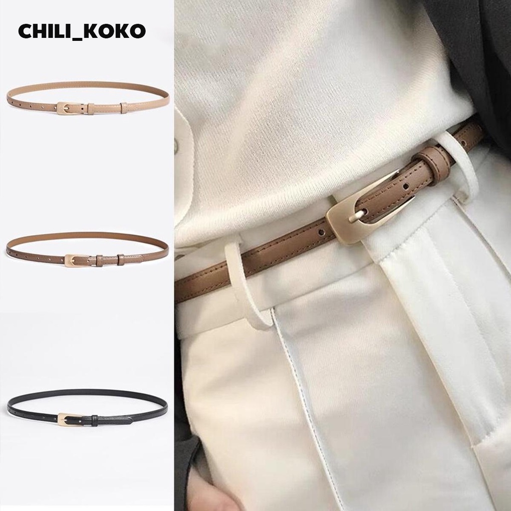 ❤️KOKO ❤️เข็มขัดแฟชั่น เข็มขัดลำลอง อุปกรณ์โลหะ สีพื้น เบสิก สำหรับผู้หญิง (สีกากี/น้ำตาล/ดำ)