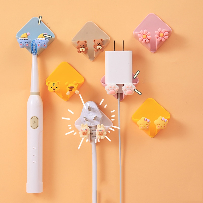 ตะขอที่แขวนแปรงสีฟัน/ปลั๊กไฟ ลายน่ารัก ติดผนังได้ง่าย พลาสติกหนา แข็งแรง ทนทาน ไม่ทำลายพื้นผิว - รูปที่ 5