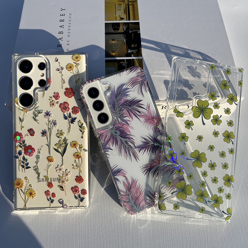 SAMSUNG กลางแจ้งชุบcloverดอกไม้imdกรณีเคสแข็งกันกระแทกสําหรับsamsung S25 S22 S22Ultra S22Plus S23 S2