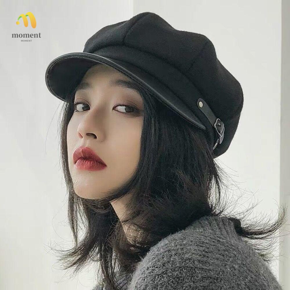 Moment หมวกแกสบี้ หนังแปดเหลี่ยม สไตล์อังกฤษ เรโทร สําหรับผู้หญิง