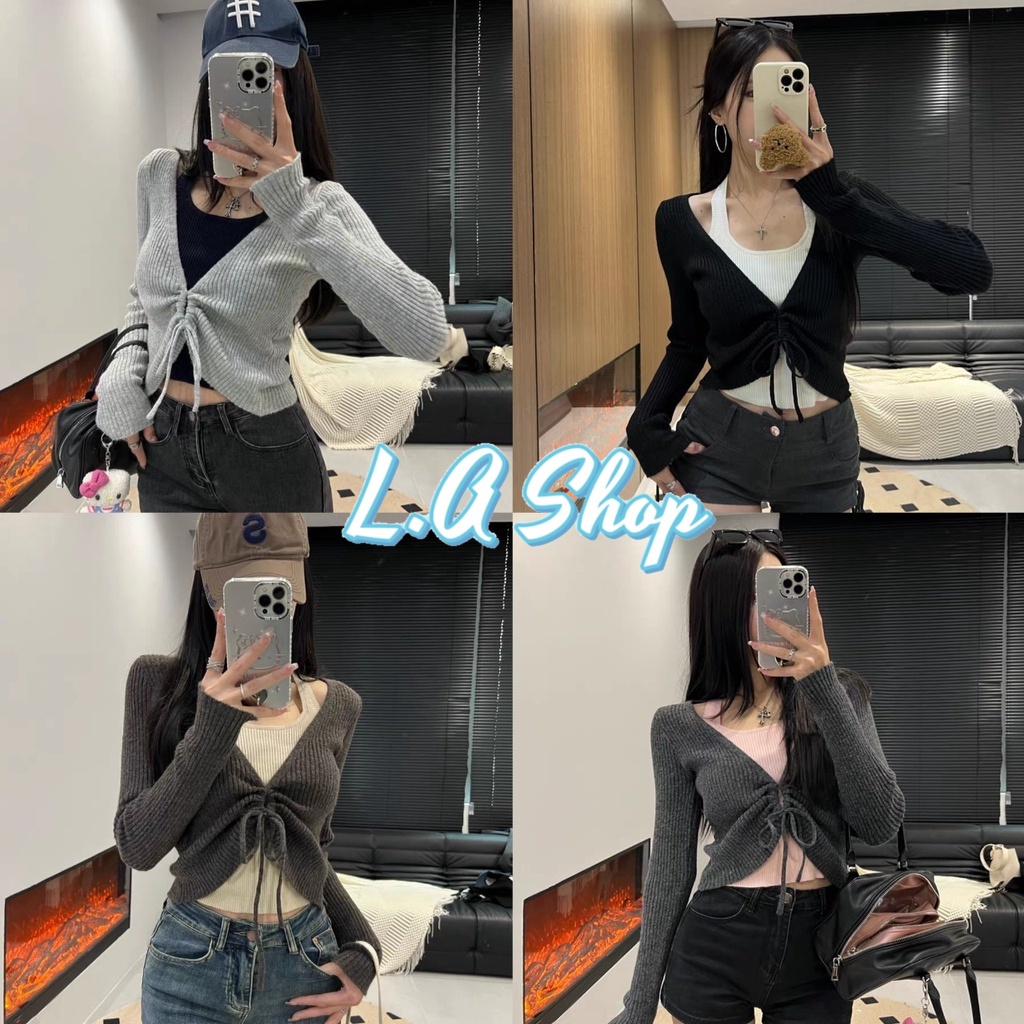 L.A Shop พร้อมส่ง เสื้อไหมพรมแขนยาว สไตล์เกาหลี เย็บติด2ชั้น "M0753"