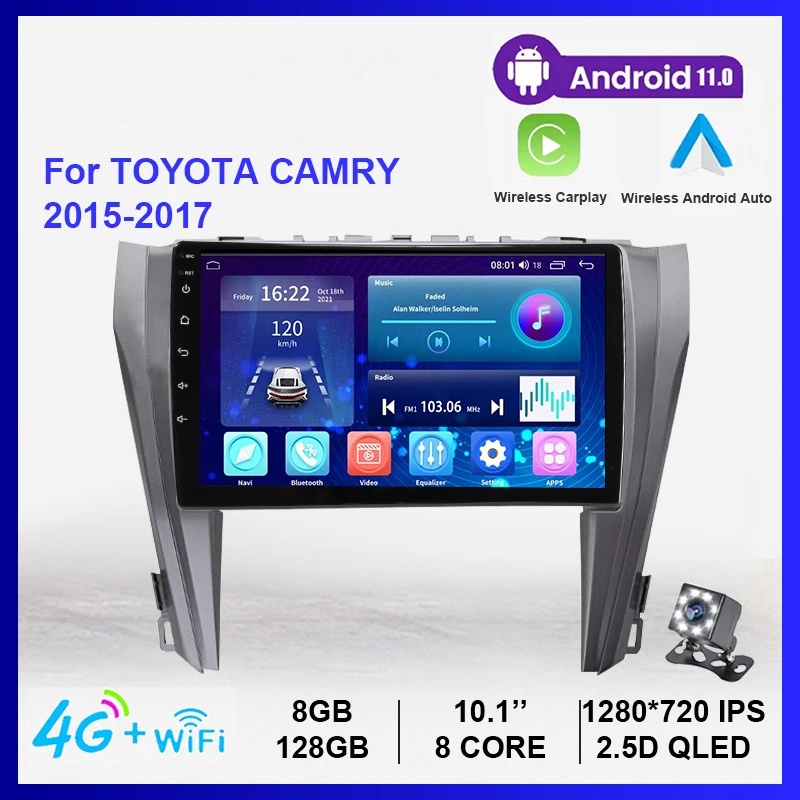 Ahd เครื่องเล่นมัลติมีเดีย วิทยุ GPS นําทางรถยนต์ สําหรับ Toyota Camry 2015 2016 2017 Android 11 Carplay Auto DVD DSP 8+128G