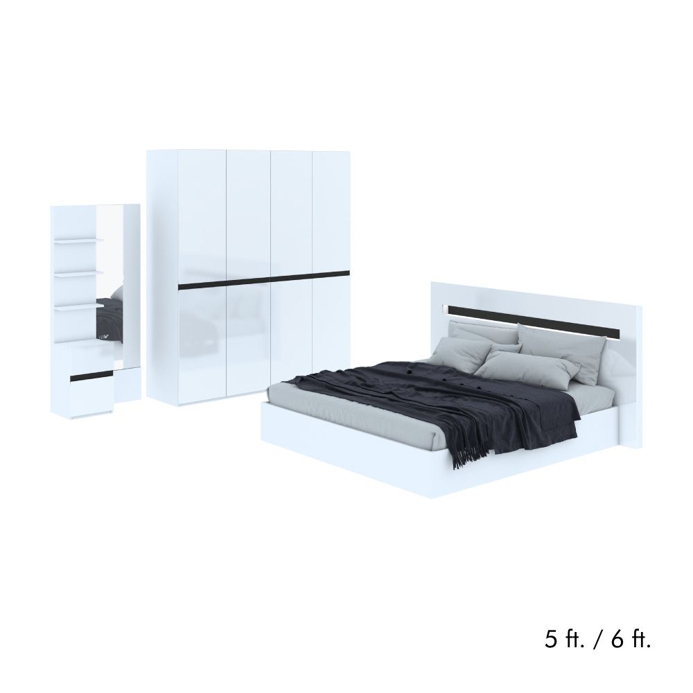 INDEX LIVING MALL ชุดห้องนอน รุ่นอิลลูชั่น พลัส (เตียงนอน, ตู้เสื้อผ้า 4 บาน, โต๊ะเครื่องแป้ง) - สีขาว