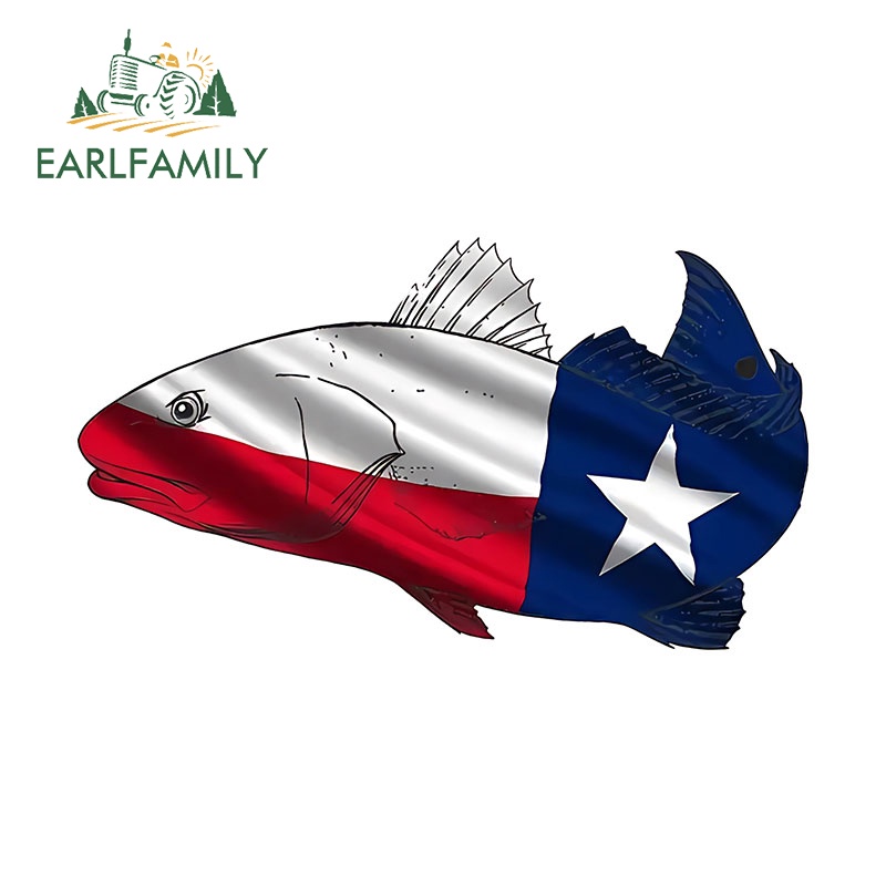 Earlfamily 13 ซม.Texas Flag Redfish สติ ๊ กเกอร ์ รถ Creative กันน ้ ํากระจกมองหลัง ATV รถบรรทุกไวนิล Decal Scratch-Proof อะนิเมะรถจัดแต ่ งทรงผม
