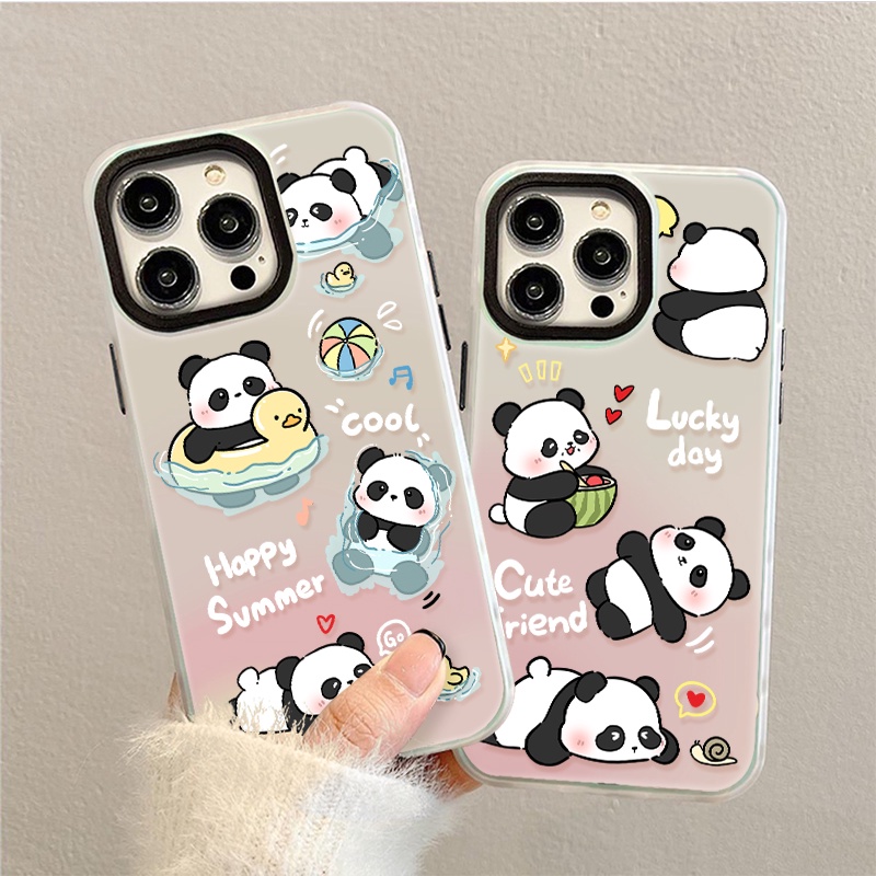 (พร้อมส่งในไทย)ว่ายน้ำหมีแพนด้า สำหรับ เคสไอโฟน12/11 iphone15/14/13 pro max 18/7/xr/xs การ์ตูนน่ารัก ฝ้าโปร่งแสง case