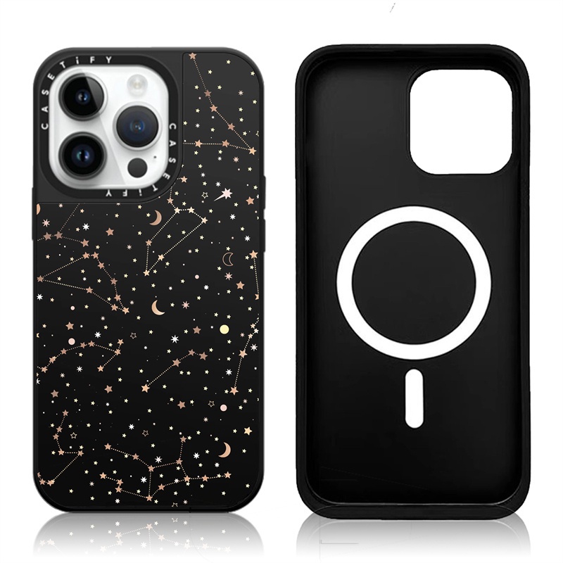 Casetify X Stars เคสโทรศัพท์มือถือแบบแข็ง ผิวด้าน ผิวด้าน แม่เหล็ก ลายโลโก้แกะสลัก สีดํา สีเงิน สําหรับ Apple IPhone 15 14 13 12 Pro Max Plus