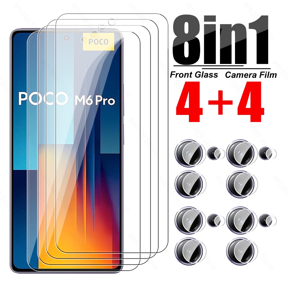 ฟิล์มกระจกนิรภัยกันรอยหน้าจอกล้อง Poco M6 Pro 8in1 สําหรับ Xiaomi Poco M6 Pro 4G PocoM6Pro PocoM6 M 6 Pro