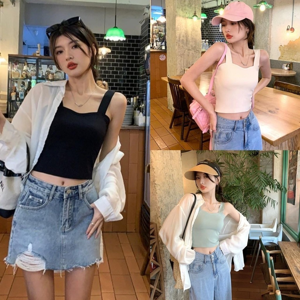 Mini shop🌸พร้อมส่ง🌸 (FY7213) เสื้อกล้าม 4สี มีฟองน้ำ เนื้อผ้านิ่มๆ-H