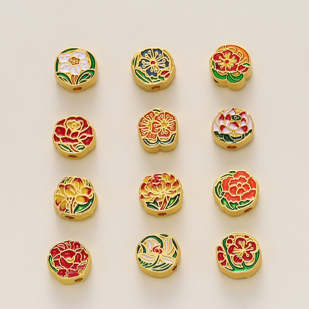 St. kunkka 2 ชิ้นลูกปัดดอกไม้สไตล์จีนย้อนยุคโชคดีดอกไม้ Spacer ลูกปัดสําหรับ DIY สร้อยข้อมือสร้อยคอทํา - รูปที่ 3