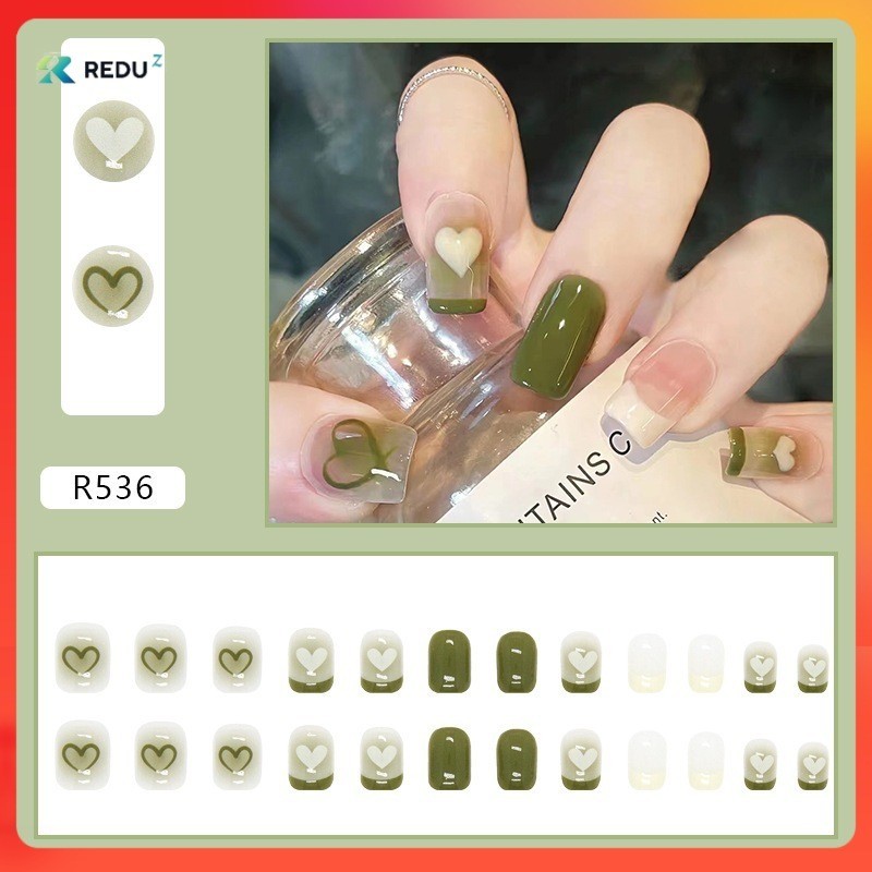 【พร้อมกาว】เล็บปลอม DIY ออกแบบเล็บปลอม 24 ชิ้น