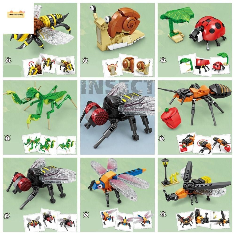 Fitnessfactory  เลโก้ บล็อกตัวต่อโลกแมลง, ตั๊กแตนพลาสติก, เรื่องนวนิยาย Bee Mini Bricks เกมสมอง
