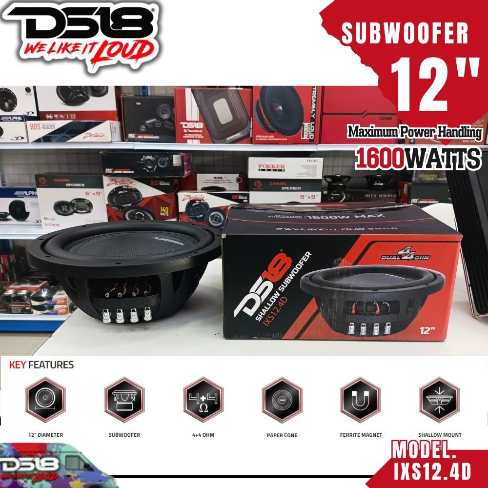 💥ของแท้100%💥DS18-IXS12.4D ซับวูฟเฟอร์ไฟเบอร์กลาสขนาด 12นิ้ว แบบบาง 1600วัตต์ PEAK 4 โอห์ม SUBWOOFER 