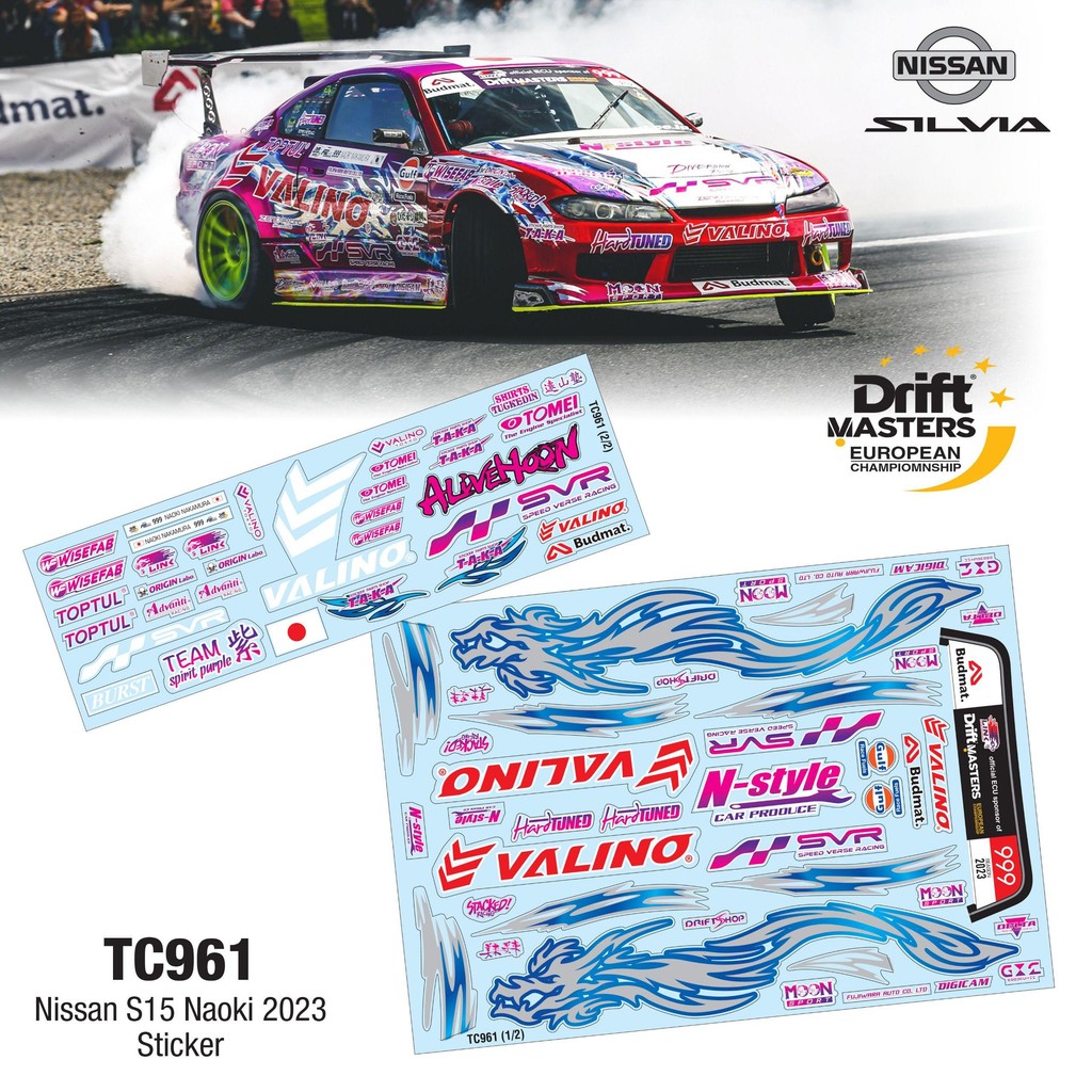 TC961 1/10 S15 Naoki 2023 สติกเกอร์ลาเต้ใส,ดริฟท์,ตัด
