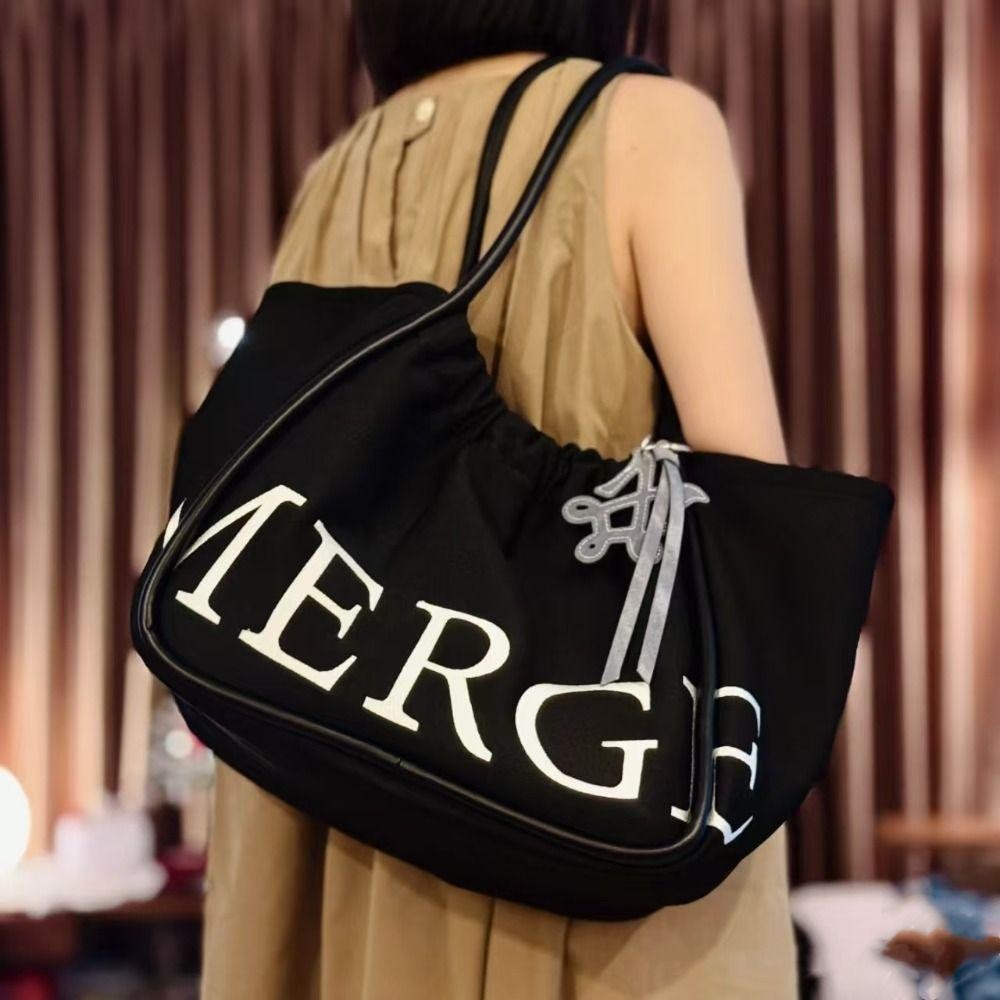 Back2life Letter Canvas Bag, Letter Tote Handbag Drawstring Shoulder Bag, Casual Fashion Thai Portable Cloth Bag Travel