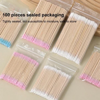 [maybeauty] 100 ชิ้นไมโครไม้ผ้าฝ้ายเครื่องมือต่อขนตา Microblading Tattoo ทําความสะอาดไม้ Sticks เครื่องสําอางผ้าฝ้ายแปรง Buds Tip {TH}