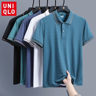 Uniqlo L-6XL เสื้อยืดโปโล แขนสั้น ผ้าเรยอน ลําลอง คอปก สไตล์ธุรกิจ แฟชั่นฤดูร้อน สําหรับผู้ชาย 2023