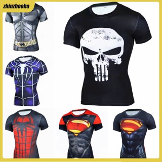 Fs เสื้อยืดลําลอง แขนสั้น รัดรูป พิมพ์ลายอนิเมะ Superhero Punisher Captain America Superman 3D สําหรับผู้ชาย