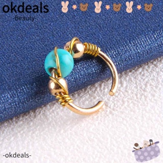 Okdeals แหวนจมูก เครื่องประดับ แวววาว สีเขียวขุ่น กระดูกหู