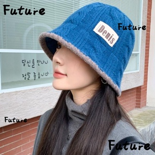 Future หมวกบักเก็ต ผ้าถัก ระบายอากาศ สีพื้น ให้ความอบอุ่น เรียบง่าย สําหรับผู้หญิง