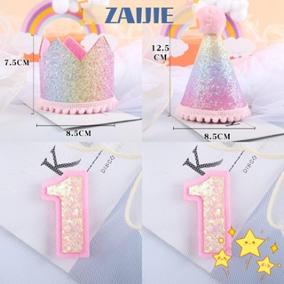 Zaijie24 หมวกวันเกิด ลายมงกุฎ กลิตเตอร์ ตัวเลข 3.35x4.92 นิ้ว น่ารัก สไตล์โบโฮ 1st หลากสี สําหรับตกแต่งปาร์ตี้วันเกิด