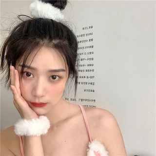 ยางรัดผม ผ้ากํามะหยี่ขนนิ่ม ยืดหยุ่นสูง รูปกระต่ายเทียม เรียบง่าย ให้ความอบอุ่น แฟชั่นฤดูหนาว สไตล์เกาหลี สําหรับผู้หญิง 2023
