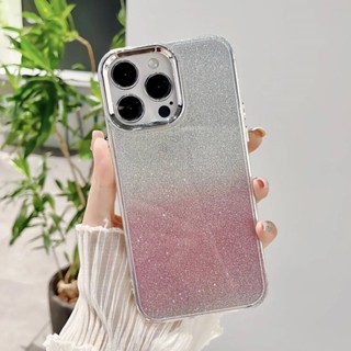 เคสโทรศัพท์มือถือแบบนิ่ม ใส แต่งกลิตเตอร์ ไล่โทนสี หรูหรา สําหรับ iPhone 11 12 13 14 15 Pro Max 15 Plus