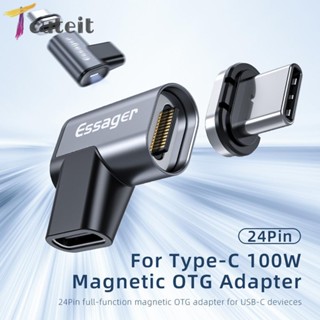 Tcuteit Essager อะแดปเตอร์แม่เหล็ก USB C มุมขวา 24 Pin USB C PD 100W 10Gbps 4K