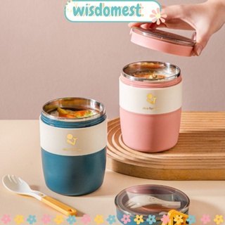 Wisdomest กล่องอาหารกลางวัน สเตนเลส มีฉนวนกันความร้อน แบบพกพา 450 มล.