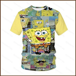 Cool เสื้อยืดแขนสั้นลําลอง ทรงหลวม พิมพ์ลายการ์ตูน SpongeBob SquarePants 3D พลัสไซซ์ แฟชั่นใหม่