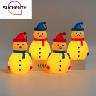 Suchenth โคมไฟกลางคืน LED พลาสติก สีแดง สีฟ้า ลายการ์ตูนสโนว์แมน เรืองแสง สําหรับตกแต่งปาร์ตี้คริสต์มาส