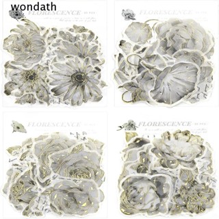 Wonda สติกเกอร์ PET ลายดอกไม้ สีขาว สติกเกอร์ตกแต่ง สติกเกอร์ใส สีดํา DIY
