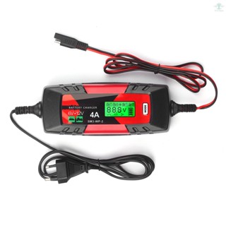 Car Battery Charger Battery Charger &amp; Maintainer 6V/12V 4Amp Intelligent Automatic Battery Charger with LCD Screen Pulse Repair Charger for Cars Motorcycles Boat and More EU Plug