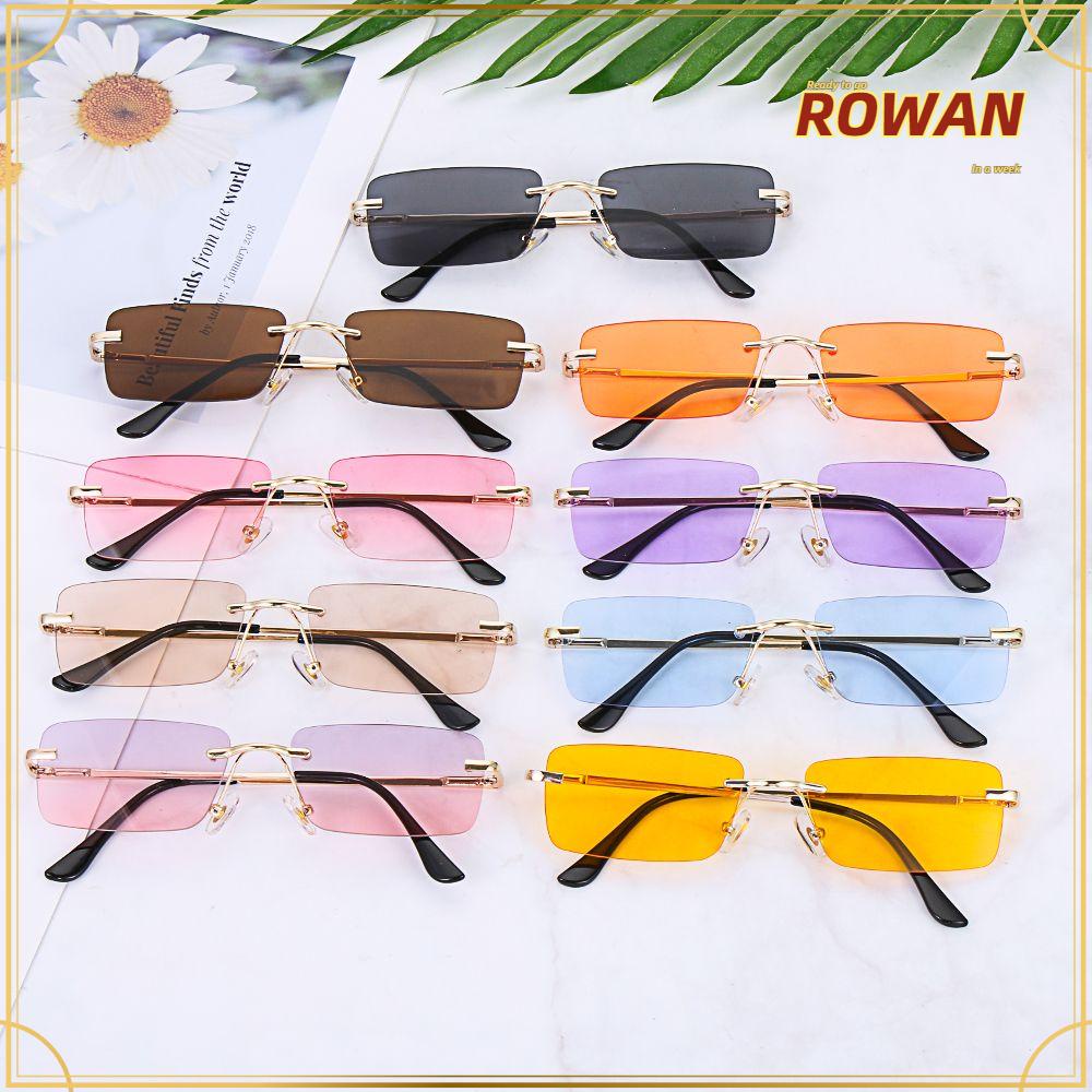 แว่นตากันแดด ทรงสี่เหลี่ยมผืนผ้า ไร้ขอบ ป้องกัน UV400 สไตล์วินเทจ