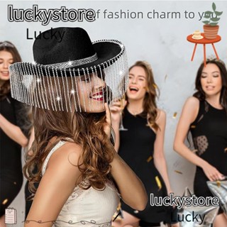 Lucky หมวกคาวบอย ประดับเพชร พลอยเทียม 12 ซม. สไตล์คาวบอย สําหรับงานปาร์ตี้