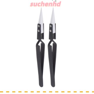 Suchenhd แหนบปลายโค้ง สเตนเลส สีดํา 5.59 นิ้ว x0.35 นิ้ว สําหรับเครื่องมือบัดกรีไฟฟ้า 2 ชิ้น