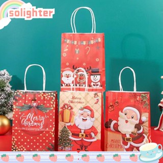 Solighter ถุงของขวัญคริสต์มาส ลายซานตาคลอส พร้อมหูหิ้ว สําหรับใส่คุกกี้ ตกแต่งงานแต่งงาน 12 ชิ้น