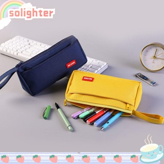 Solighter กระเป๋าเครื่องเขียน กระเป๋าปากกา สีพื้น กันน้ํา ความจุขนาดใหญ่ แบบพกพา